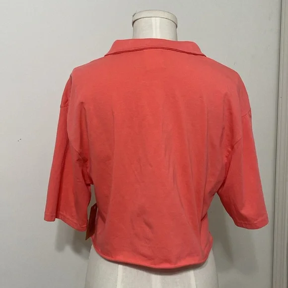 NWT Urban Rebel Cropped Collared Coral Oversized Polo Shirt Size Large - Picture 4 of 7